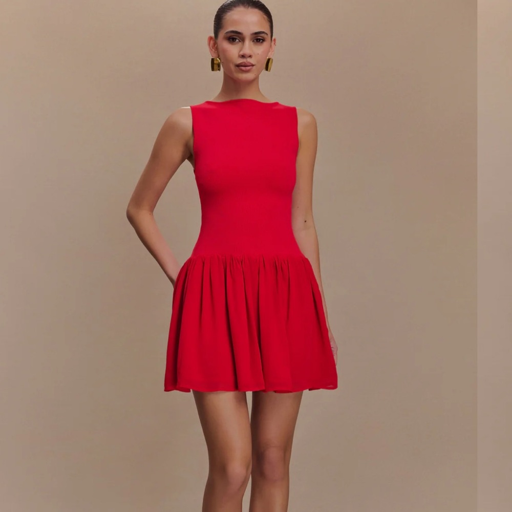 Meshki Ashleigh Knit and Chiffon Mini Dress